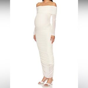 MATERNITY - Off The Shoulder Mesh Dress in White